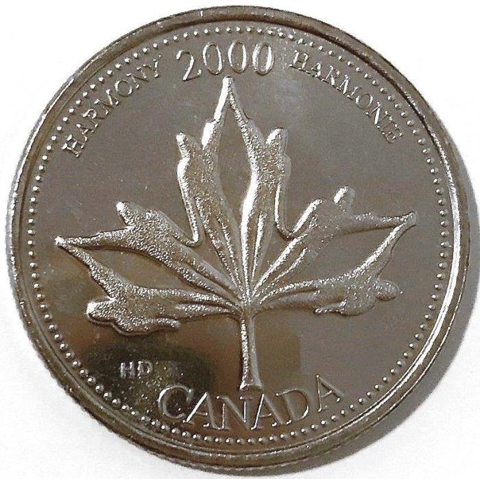 CANADA 2000 CANADIAN MAPLE LEAF QUARTER MILLENNIUM HARMONY 25 CENT COIN