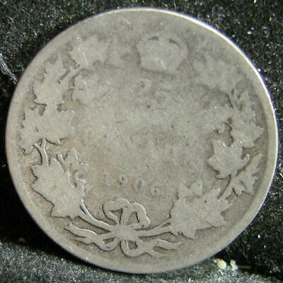 1906 Canada Twenty-Five Cents; RARE small crown