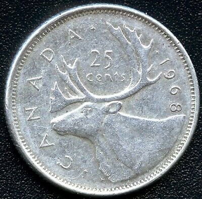 1968 Canada Silver 25 Cent Coin (5.83 Grams .500 Silver)