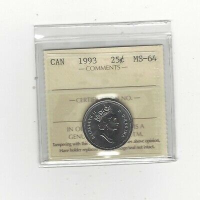 **1993**, ICCS Graded Canadian, 25 Cent, **MS-64**