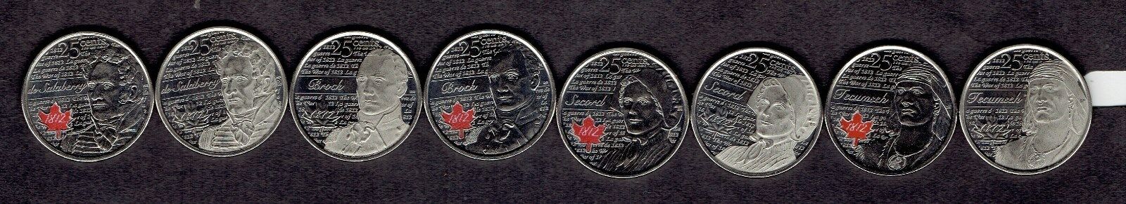 CANADA 2012 WAR OF 1812 ( 8 used  diff. coins col+non-col XF+)