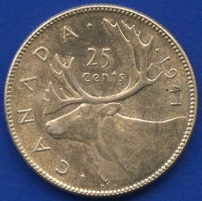 1941 Canada 25 Cent Silver Coin (5.83 Grams .800 Silver)