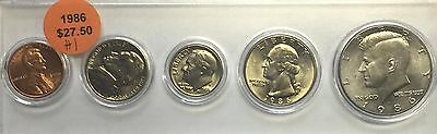 1986 BIRTH YEAR SET - KENNEDY HALF (5 COINS) REALLY NICE OLD COINS #1