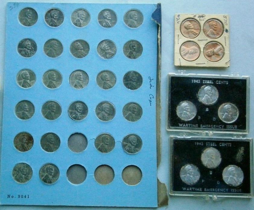 Lot of (36) Old US 1 Cent Coins (Wheat Pennies), mostly 1943 Steel