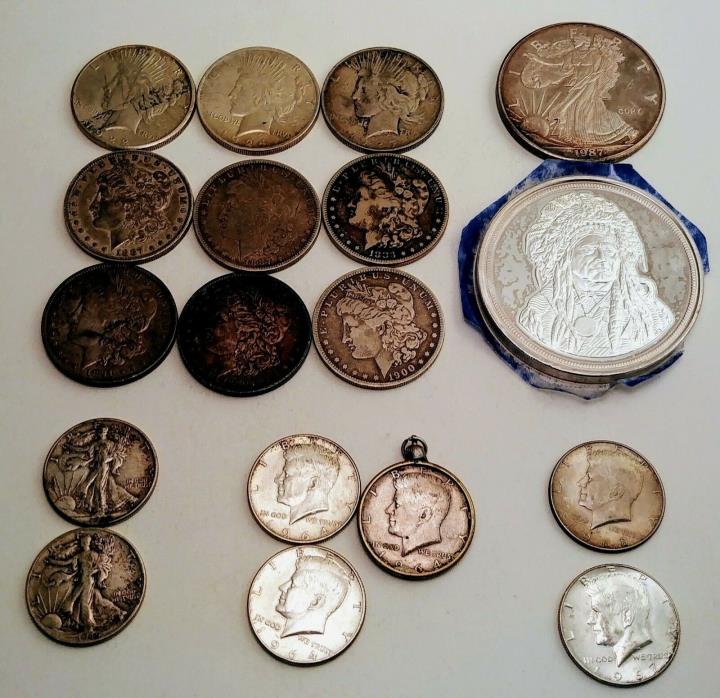 US 90% Silver Coin & .999 Fine Silver Bullion Lot - Morgan/ Peace Dollars & More