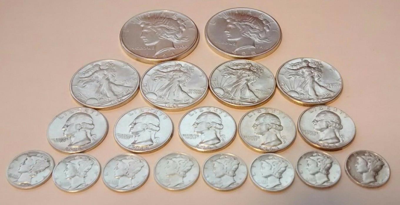 U.S. Silver Coins 19 Coins  Dollars, Halves, Quarters, Dimes   *Free Shipping*
