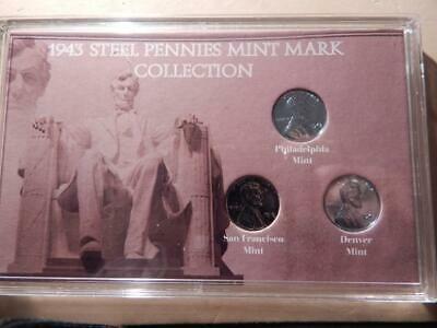 1943 Steel Pennies Mint Mark Coin Collection all 3 BU