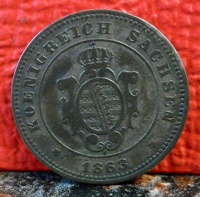 1863 B German State Saxony 1 Neu-Groschen Silver Coin KM# 1221 Mintage 608,000