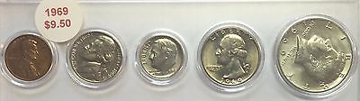 1969 BIRTH YEAR SET - KENNEDY HALF (5 COINS) REALLY NICE OLD COINS #1