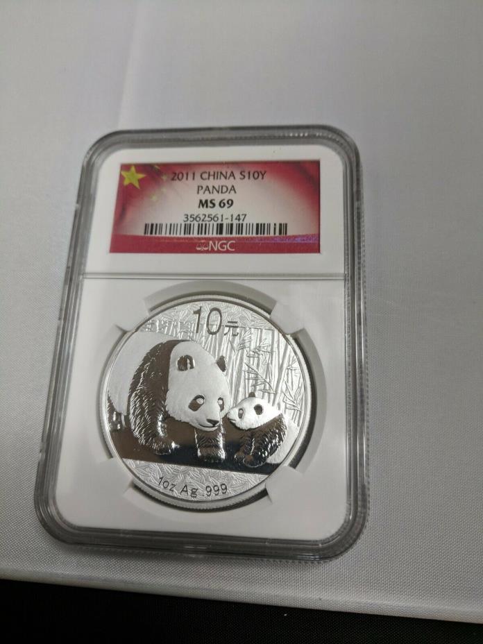2011 CHINA $10Y 1OZ.SILVER PANDA COIN MS69