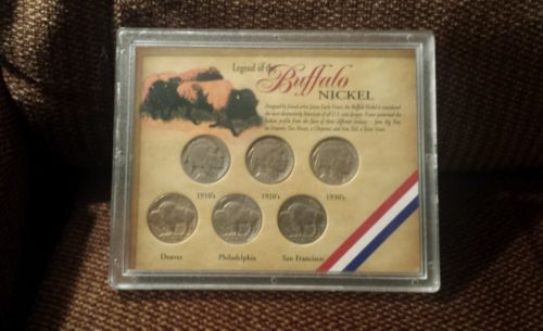 1910's 1920's 1930's d p s Legend of the Buffalo Nickel 6 Coins in Plastic Case