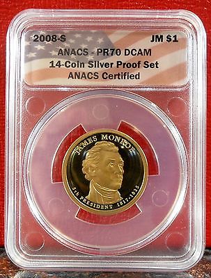 Beautiful ANACS PR70 DCAM 2008-S James Monroe Dollar from Silver Proof Set