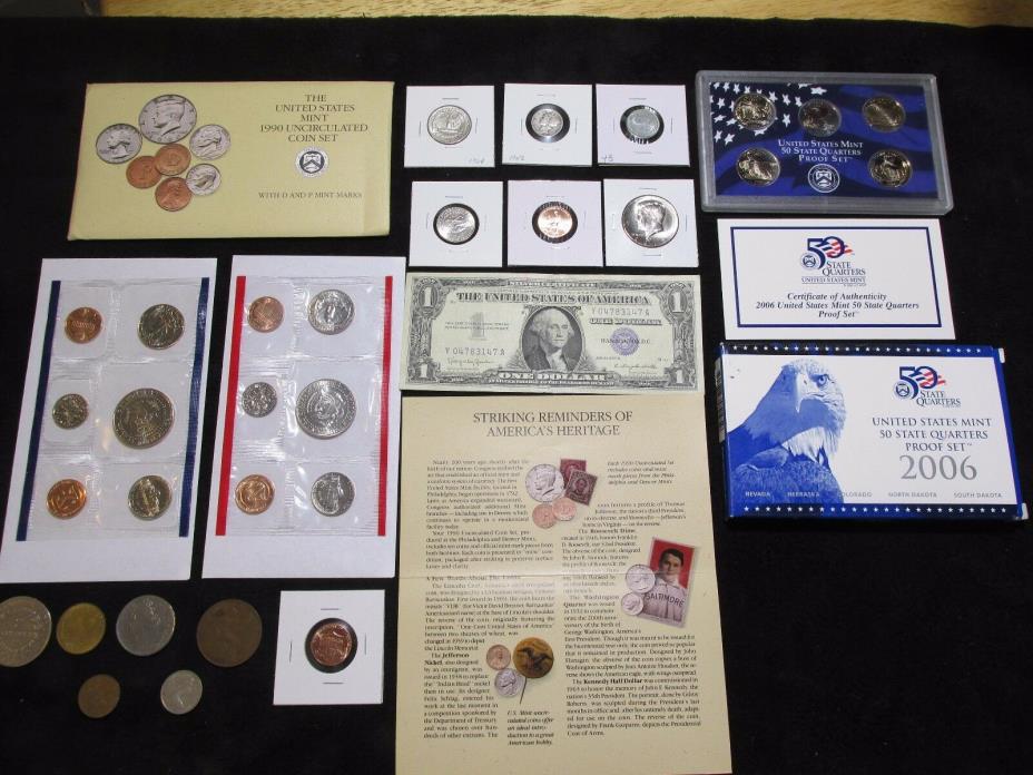 COIN LOT MINT+ PROOF SET+ 1943 WHEAT, 90% 1964 SILVER &1942 DIME, 1957 NOTE #B52