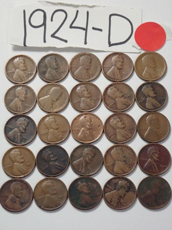 1924-D SOLID DATE PENNIES= 25 LINCOLN WHEAT CENTS   **KEY DATE**