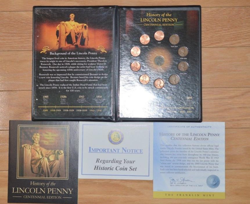 The History of the Lincoln Penny in Beautiful Display Case -By The Franklin Mint