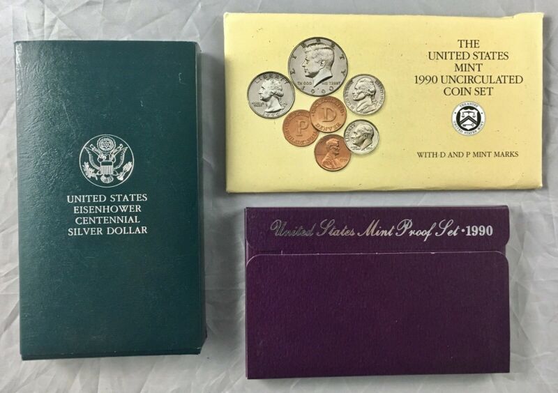 1990 Birth Year Coin Gift Set – U.S. Mint Set, Proof Set + Eisenhower Commem