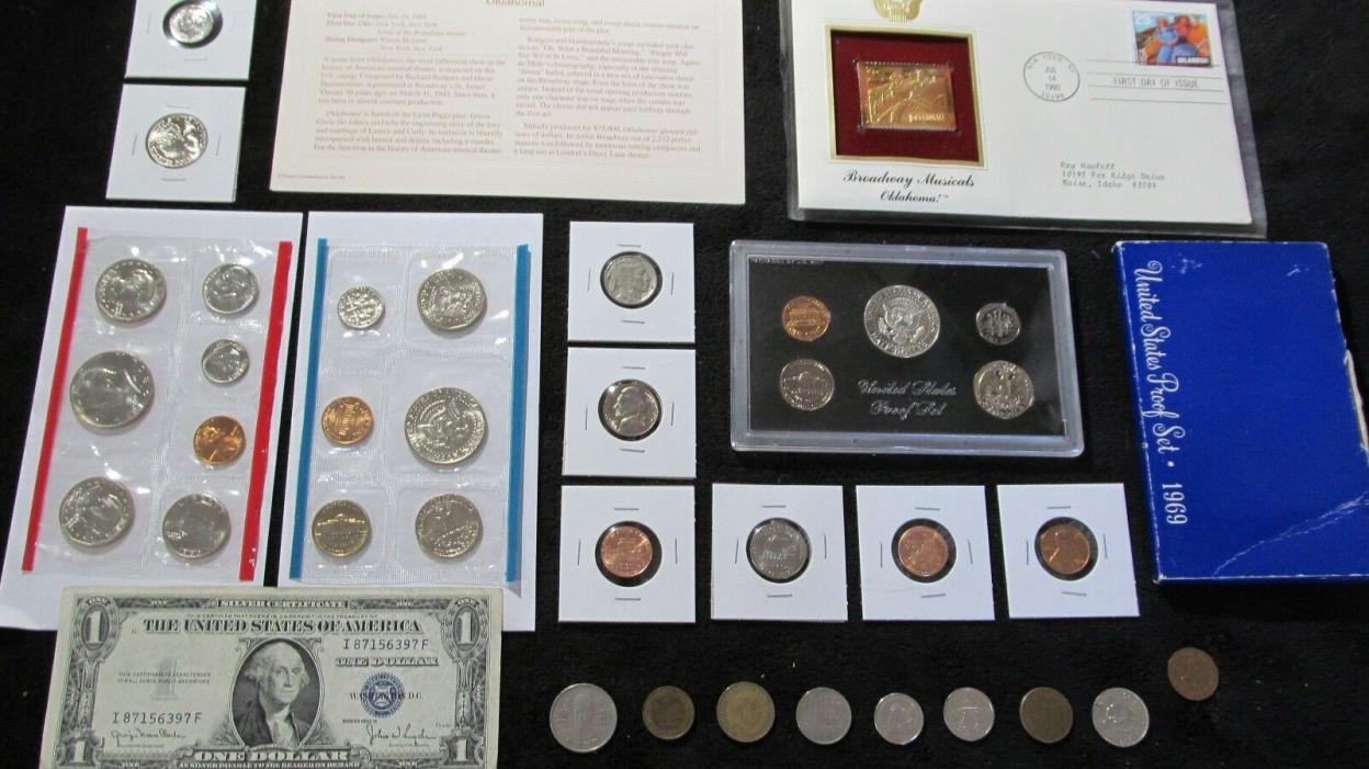 Old Mint Coins Lot+PROOF SET W/ SILVER JFK HALF DOLLAR ~GOLD STAMP~No Res. ~#B90