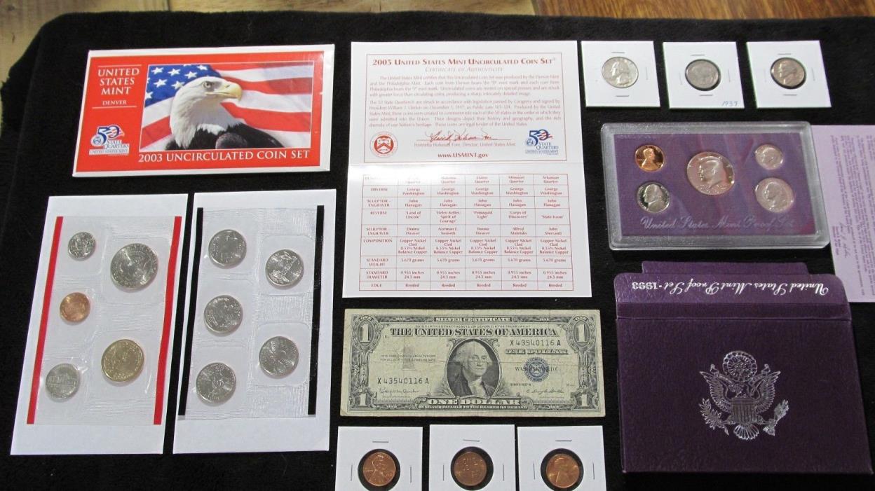 Old US COINS LOT  ~MINT+PROOF+90% SILVER QUARTER +54 Whet Cent  NO RESERVE#168