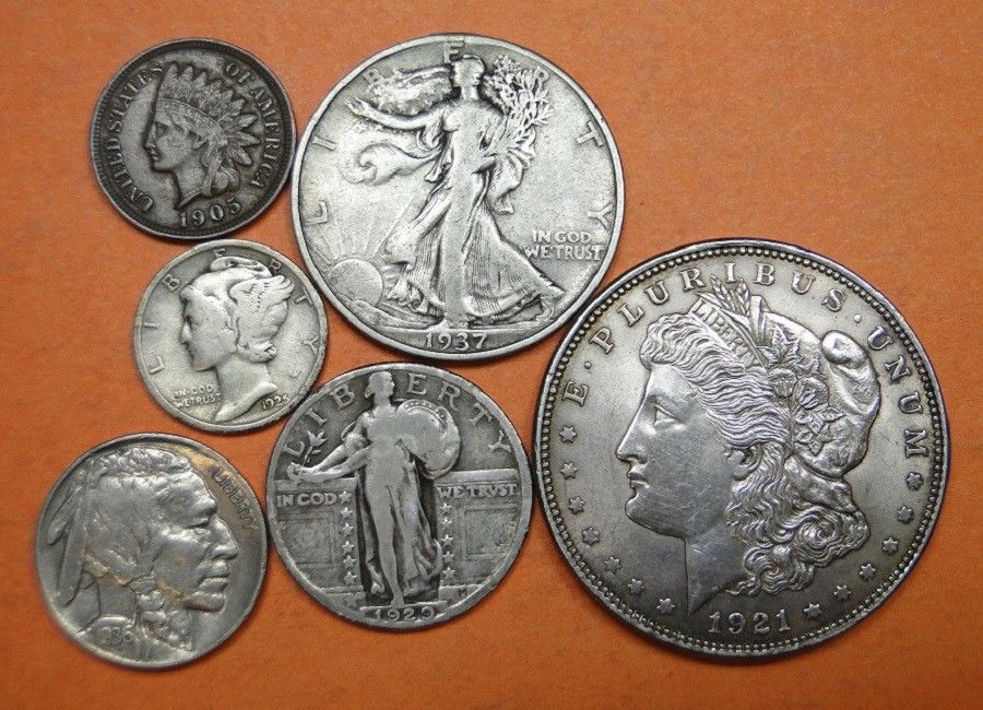 6 CLASSIC VINTAGE COINS = 4 SILVER; 1 NICKEL; 1 COPPER = SOME GREAT COINS