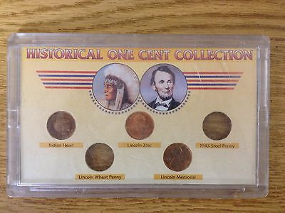Historical One Cent Collection-Penny Indian Head Lincoln Memorial Lincoln Zinc