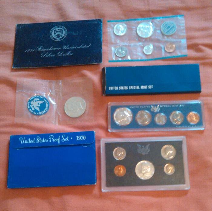 Mixed lot  1964 P mint set,1970 proof set,1966 SMS,1971 Ike Silver Dollar