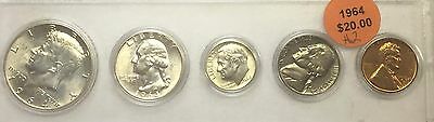 1964 BIRTH YEAR SET - KENNEDY HALF (5 COINS) REALLY NICE OLD COINS #2