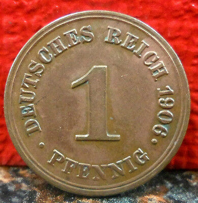 Beautiful High Grade 1906E Muldenhutten Mint German Empire 1 Pfennig KM# 10