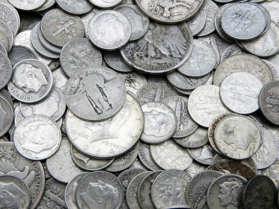 $5 All 90% Silver U.S. Coin Lot-Half Dollars, Quarters, Dimes-No Clad or Nickel