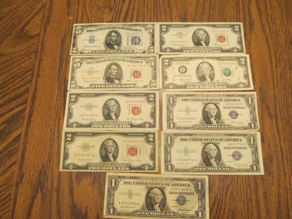 mix of 9 silver certificates and frn s