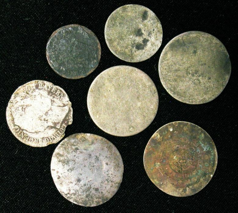 Lot of 7 Old Silver Cull Coins Mostly German States 1700's 1800's