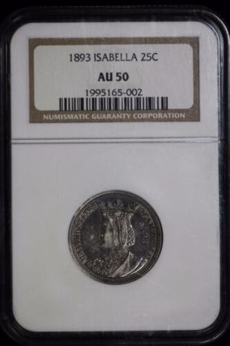 1893 Isabella Quarter AU50 NGC US Mint Columbian Commemorative 25C SIlver Coin