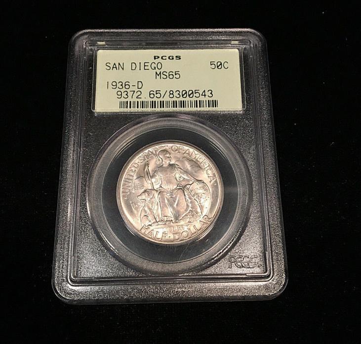 1936 D SAN DIEGO COMMEMORATIVE 50 CENT PCGS MS 65 OGH