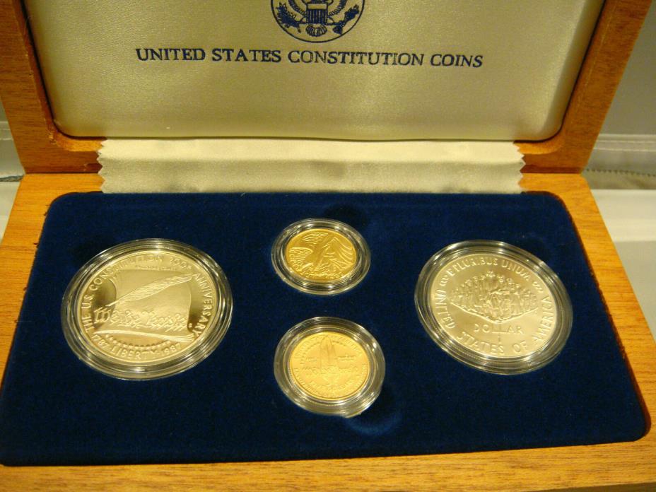 1987 US Constitution Coins Silver Dollar & Gold Five Dollar - With COA - Unc