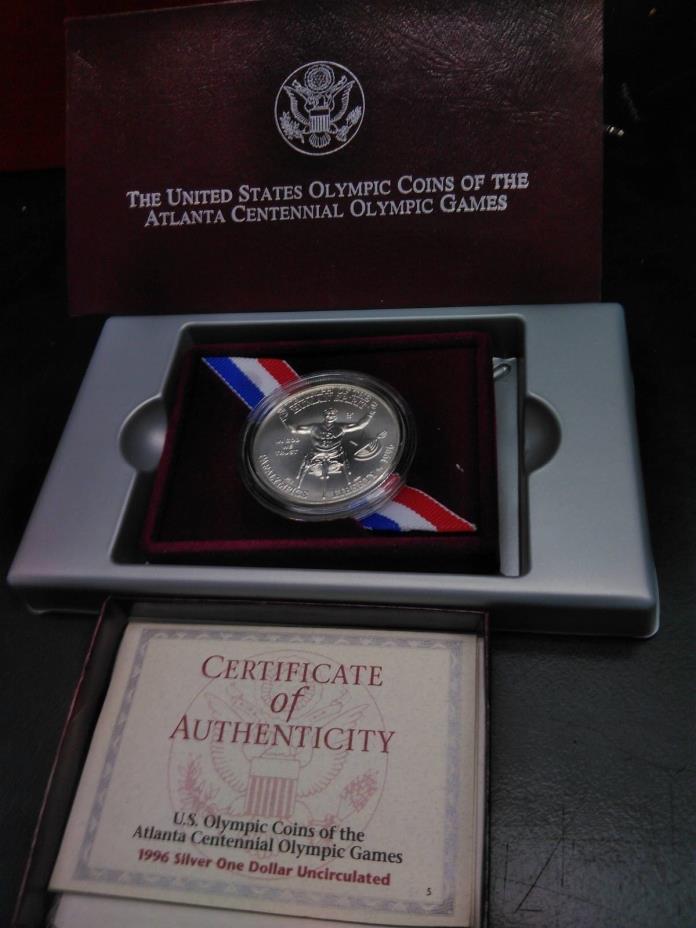 US Mint, 1996 Atlanta Olympics, Wheelchair Athlete Silver $1 Uncirculated Coin