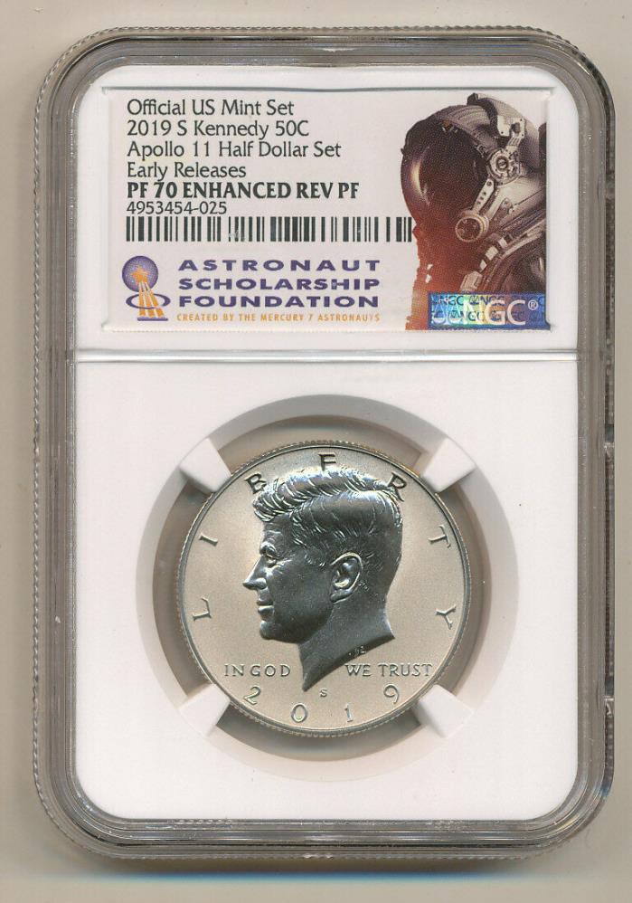 2019 S NGC PF70 Enhanced REVERSE Proof Kennedy half Early Releases ASF Astronaut