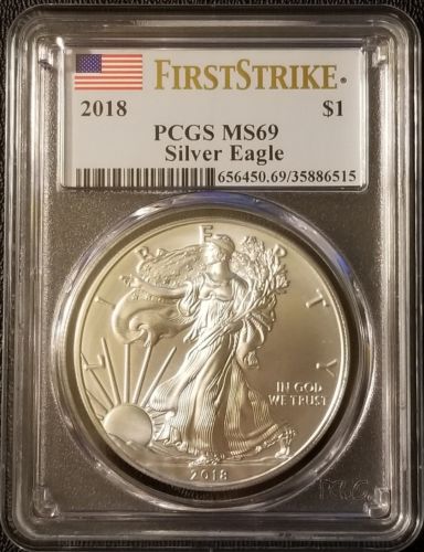 2018 Silver American Eagle 1 oz .999 Fine Silver Bullion PCGS MS69 First Strike