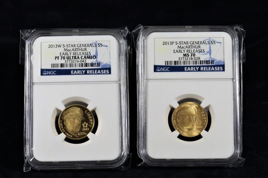 2013-W & 2013-P 5-Star Generals Gold $5 MacArthur NGC PF70 & MS70 Early Release