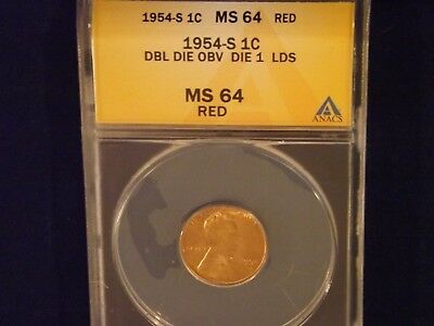 1954-S   1C       DDO                 ANACS   MS 64  RED