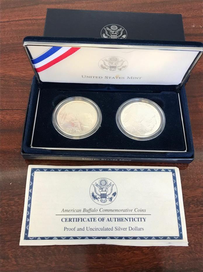 2001 American Buffalo Commemorative Proof and Uncirc Silver Dollars TWO COIN SET