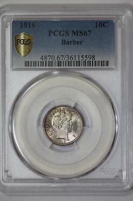 1916 Barber Dime MS67 PCGS Silver United States Mint 10c Coin