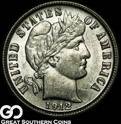 1912-D Barber Dime, Nice Lustrous Near Gem BU++