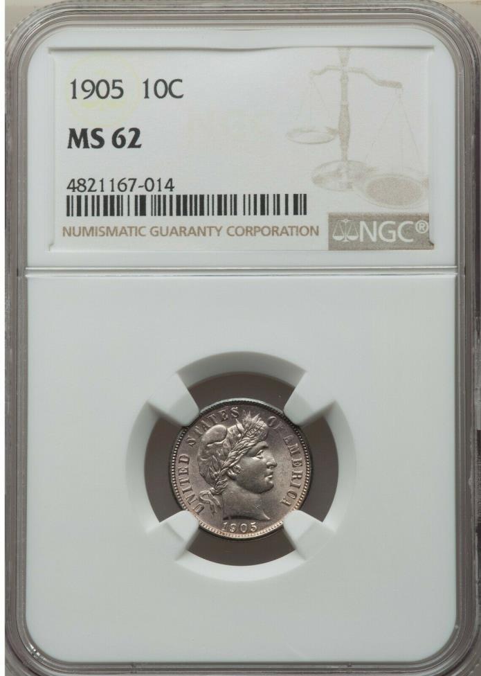 1905 Barber Dime MS 62 NGC 10 cent Nice Coin Free Shipping Uncirculated