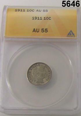 1911 BARBER DIME ANACS CERTIFIED AU 55 PALE GOLDEN! #5646