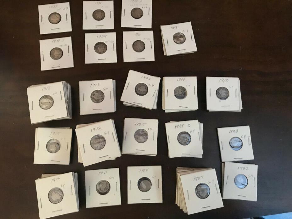 Lot of 72 Silver Barber Dimes Dated From 1902 to 1917 Estate Sale