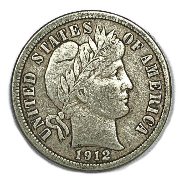 1912 United States Silver Barber Dime - VF