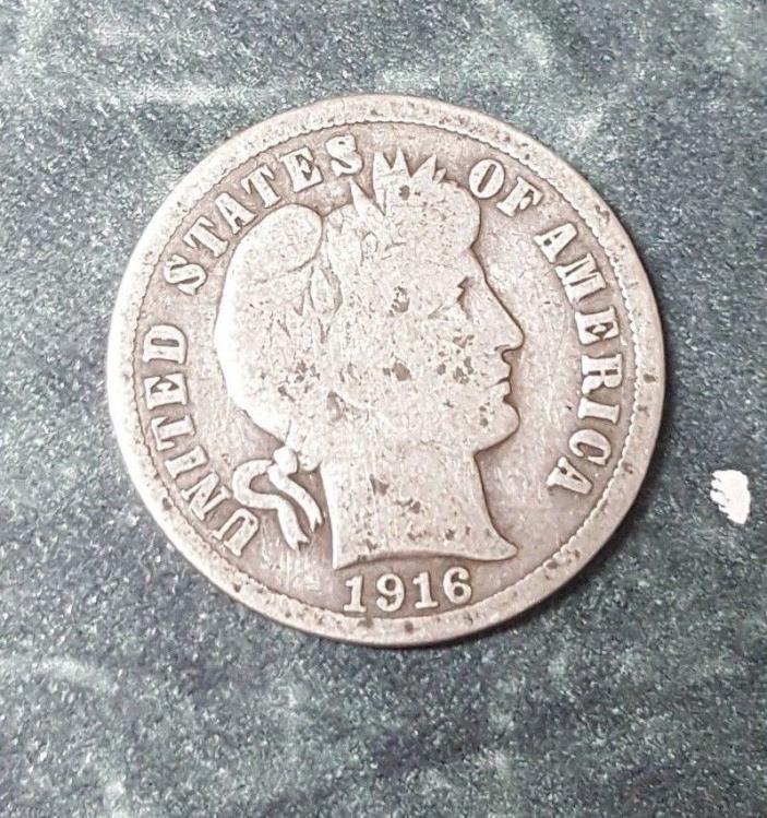 Barber dime, (10c) P 1916, ungraded, circulated