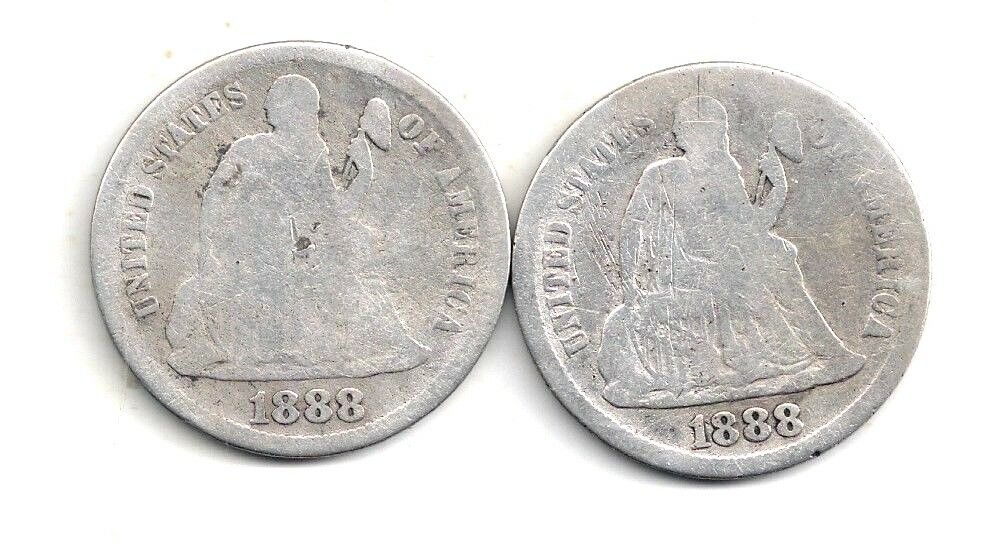 1888 P S Year Set ( PS ) Seated Liberty Dimes 90% Silver