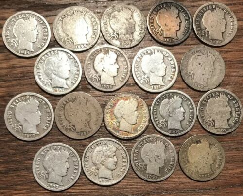 Lot Of (18) Barber Silver Dimes. Many Key Date Coins, Shiny, Great Collection!
