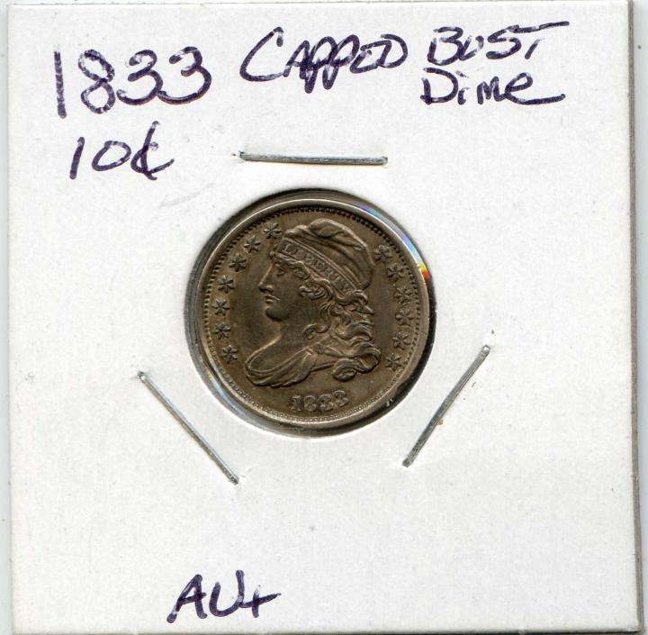 1833 10C Capped Bust Silver Dime. Almost Uncirculated. Lot #1549