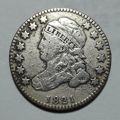 1821 Sm Date U.S. Silver Capped Bust Dime Fine+ details